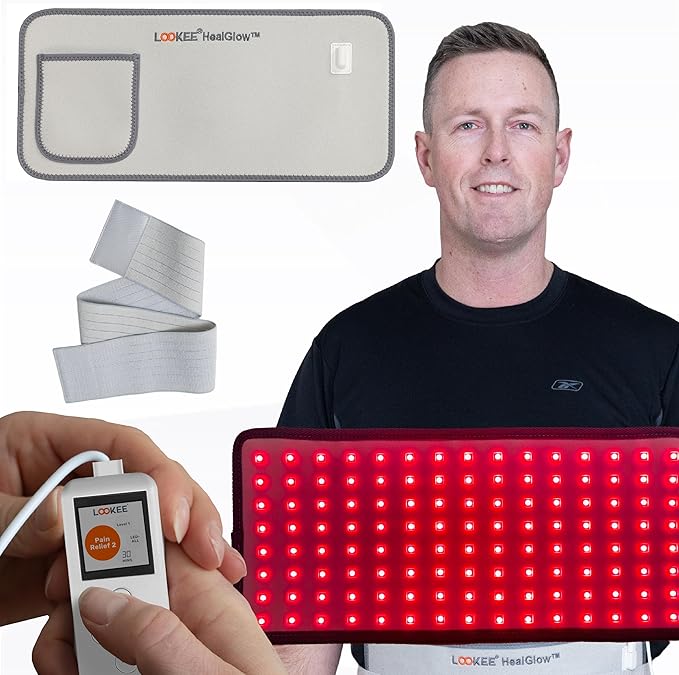 LOOKEE HealGlow Pro Medical Infrared & Red Light Therapy Belt | Programmable 10 Therapy Modes | 60W LED Infrared Light for Pain Relief | Upgraded Controller