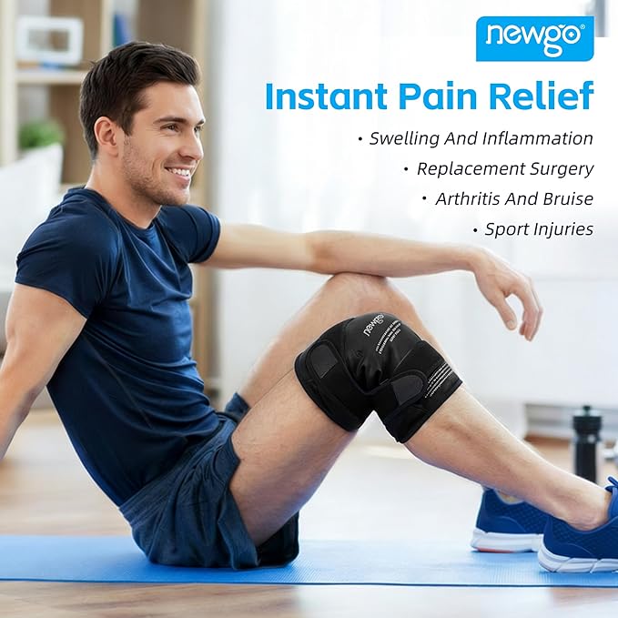 NEWGO Ice Pack for Knee Injuries Reusable, Knee Ice Pack Wrap Around Entire Knees for Replacement Surgery Recovery, Gel Cold Pack Wrap for Meniscus Tear, ACL, Swelling Pain Relief - Black