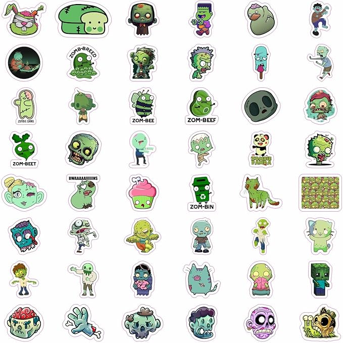 BulbaCraft 100Pcs Zombie Stickers & Adults — Zombie Decals for Boys and Girls, Spooky Halloween Decals Waterproof, Gifts for Women & Men