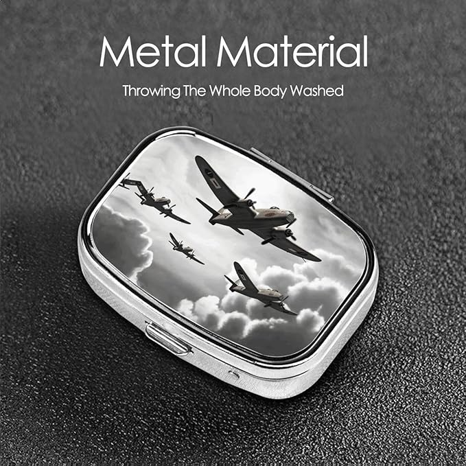 Square Pill Box 2 Compartment Medicine Pill Case World War Pill Box for Purse Pocket Waterproof Metal Pill Container Portable Pill Holder Mini Pill Organizer for Travel or Daily