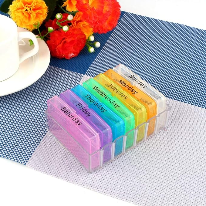 Weekly Pill Organizer, Pill Container Box, Medicine Organizer, 7 Days Weekly Dispenser Am Pm Storage Pill Container Tablet Sorter Daily Pill Case to Hold Medication, Vitamins