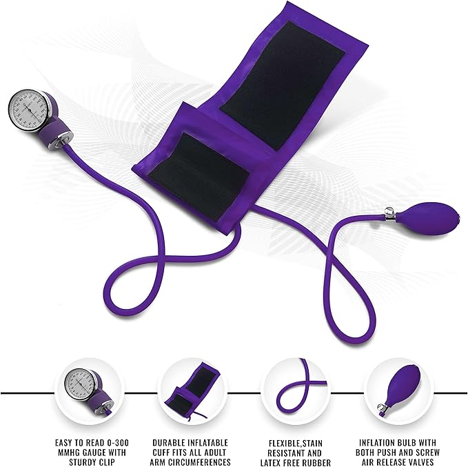 ASA TECHMED Nurse EMT Starter Pack Stethoscope, Blood Pressure Monitor and Trauma 7.5" EMT Shear Ideal Gift for Nurses, Medical Students, Firefighters, Police and Personal Use (Purple)
