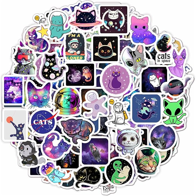 BulbaCraft 100Pcs Space Cat Stickers - Galaxy Cate Stickers, Gifts for Women & Men