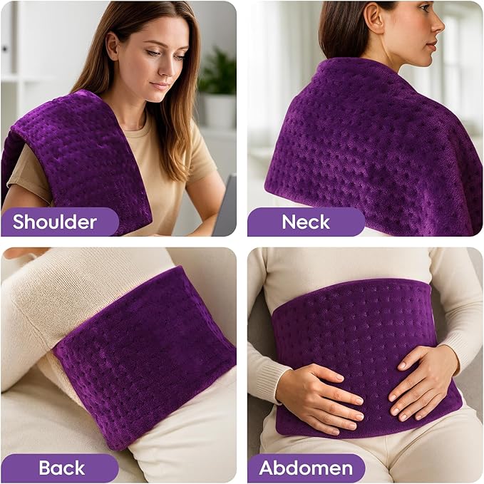 Heating Pad,Electric Heating Pads for Back,Neck,Abdomen,Moist Heating Pad for Shoulder,Knee,Arms,Legs,Dry/Moist Heat & Auto Shut Off,Birthday Gifts for Men and Women, 24x12 Inch(Purple)