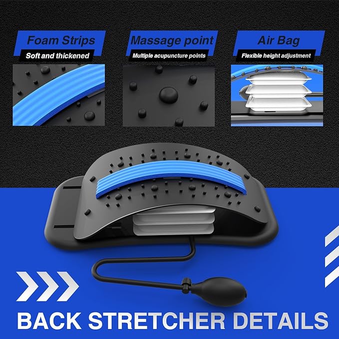 Back Stretcher for Lower Back Pain Relief, Adjustable Lumbar Traction Device, Ergonomic Spine Board with Acupressure Points, Back Massager for Spinal Decompression and Scoliosis