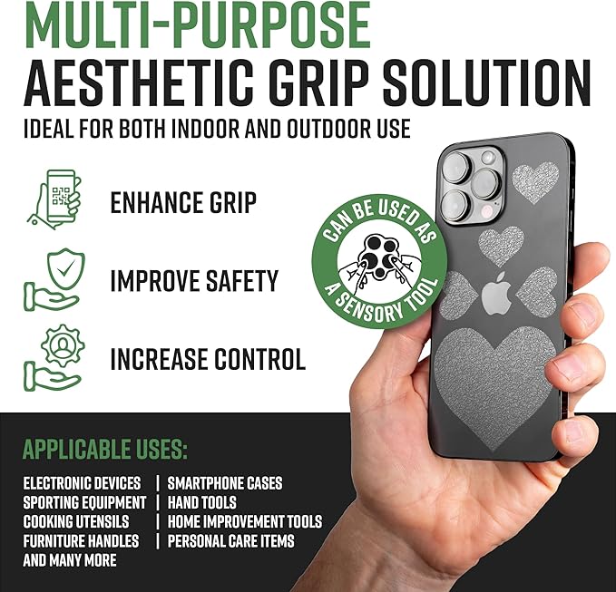 Dragon Grips Heart Stickers - 10 Pcs Clear Heart-Shaped Rubberized Grip Stickers - Waterproof, Multi-Purpose, Non-Slip, Textured Cell Phone Grip Tape for Laptop, Mouse, Tablet, iPad, iPhone Case