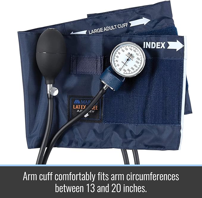 MABIS Precision Series Aneroid Sphygmomanometer Manual Blood Pressure Set with Calibrated, Nylon Cuff and Carrying Case, FSA HSA Eligible, Adult Large, Latex Free