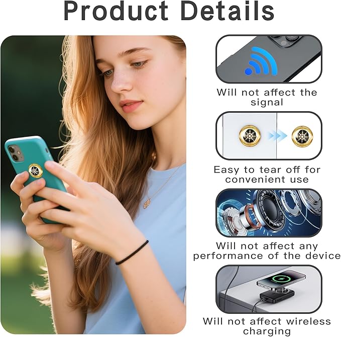 EMF Stickers Blocker Neutralize Shield Protection from Cell Phones cased and Electronic Devices WiFi 5G Tablets Laptops Computers Monitors (6Pcs Golden)