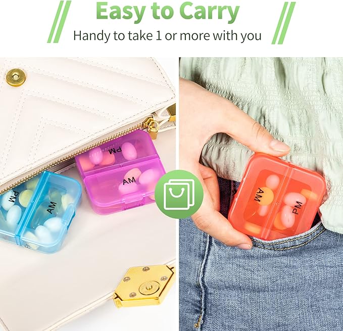 Zoksi Weekly Pill Organizer 2 Times a Day, Pink 7 Day Am Pm Pill Box, Daily Am Pm Pill Organizer 7 Day, Portable Vitamin Pill Case, Weekly Pill Box for Fish Oils, Vitamin, Supplement
