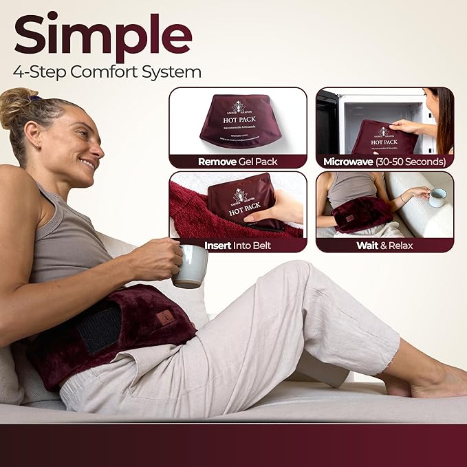 Sacred Weapon Microwavable Heating Pad for Period Cramps, Belly Warmer for Women, in Cute Fleece & Sherpa Belt – Wearable, Portable & Reusable, Gel Heat Pack, Non-Electric for Women Menstruation