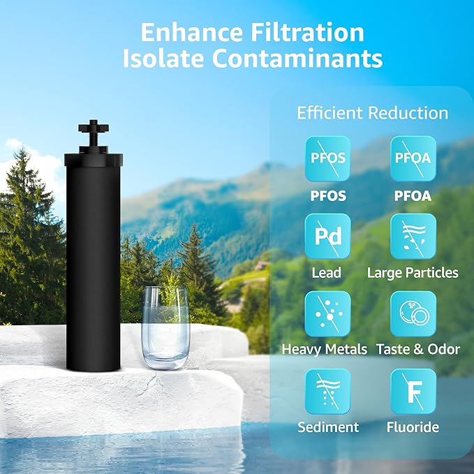 AQUA CREST NSF/ANSI 42&372 Certified Water Filter, Replacement for Berkey® Gravity Water Filter System, Berkey® Black Purification Elements, Pack of 2