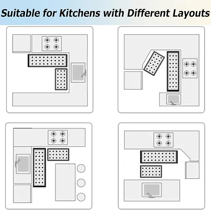 Artnice Kitchen Mat 2 PCS, Black White Plaid Cushioned Anti-Fatigue Kitchen Rug, Waterproof Non-Slip Kitchen Mats and Rugs, Heavy Duty Ergonomic Comfort Rug for Kitchen, Floor, Office, Sink