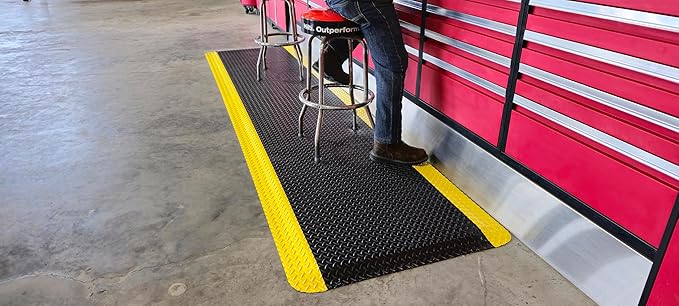 American Classic Diamond Plate Anti-Fatigue Mat – Closed-Cell Polymeric Sponge Base – Industrial Grade, Beveled Safety Edges, 9/16" or 1" Thick – Made in USA (Black/Yellow, 2'x25'x1)