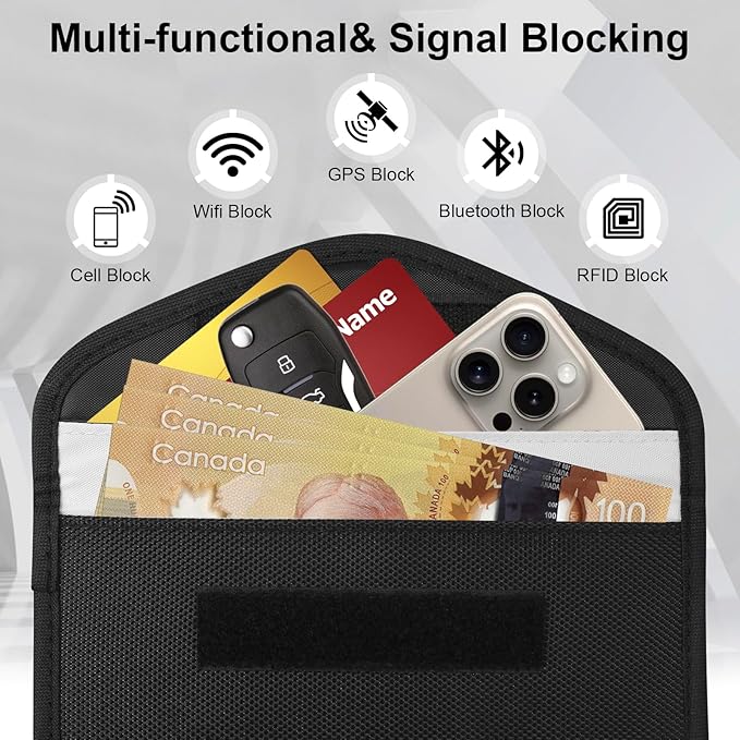 Faraday Bag for Phones & Car Keys - Signal Blocker Faraday Pouch for RFID, GPS, WiFi, Anti-Theft Key Fob Case, Anti-Tracking Privacy Protection (2 Packs)