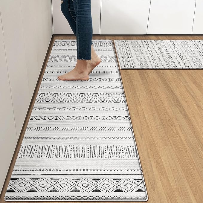 Arttown Anti Fatigue Mats for Kitchen Floor, Boho Moroccan Farmhouse Kitchen Mats Cushioned Anti Fatigue Rug, Waterproof Non-Slip Washable Kitchen Rugs and PVC - Grey