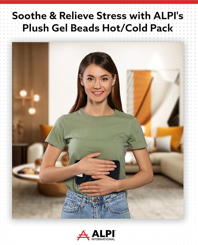 Alpi Rectangle Plush Gel Bead Ice Pack – 2 Pack Reusable Ice Packs with Beads for Hot & Cold Therapy - Soft, Plush Comfort for Muscle Aches & Relaxation (Black)