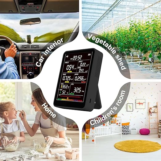 Professional Indoor Air Quality Monitor with AQI Alerts, Portable Real-Time Detector for Home, Car, Plants & Pet