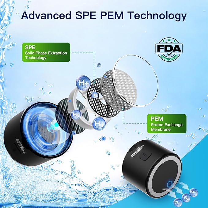 Hydrogen Water Bottle Generator, 2500ppb Portable Water Ionizer Machine with SPE/PEM Technology in 3-Minute Electrolysis, Rechargeable Hydrogen Rich Glass Cup for Home Office Travel & Fitness, Black