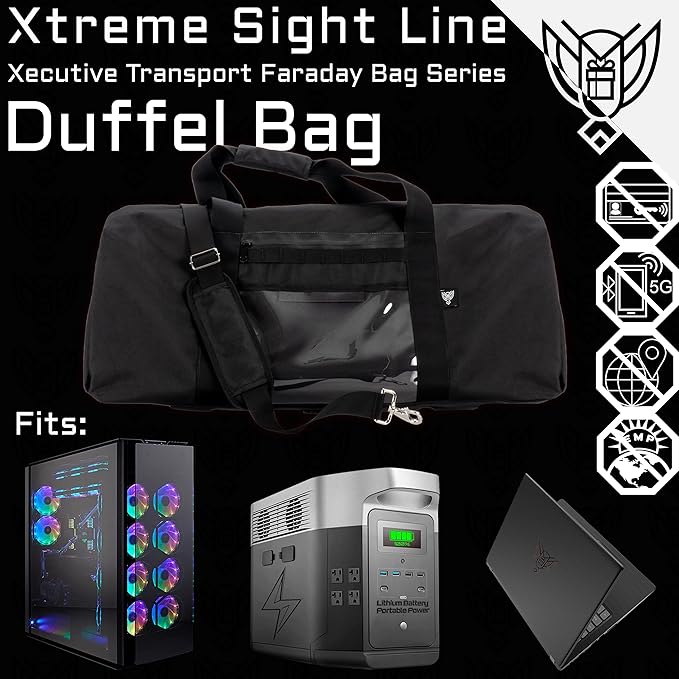 Xtreme Sight Line ~ Xecutive Transport Faraday Duffel Bag for Military Use ~ MOLLE System ~ Computer Towers and Other Large Electronics ~ Data Security for Executive Travel~ Tracking/Hacking Defense