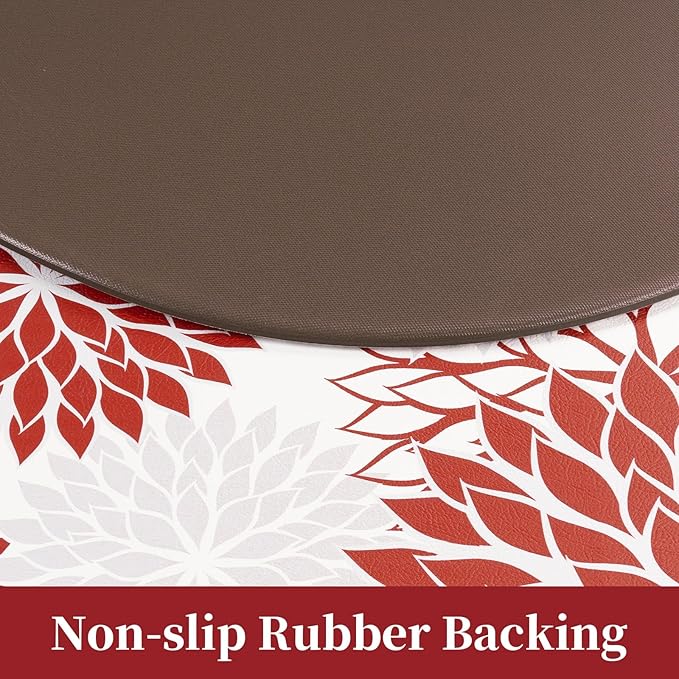 PVC Anti-Fatigue Semi Circle Kitchen Mats, Non-Slip Kitchen Rugs, Comfort Standing Runner Rug, Multipurpose Indoor Mats for Laundry, Office, Bedroom, Sink, Bathroom,red,size18 x30