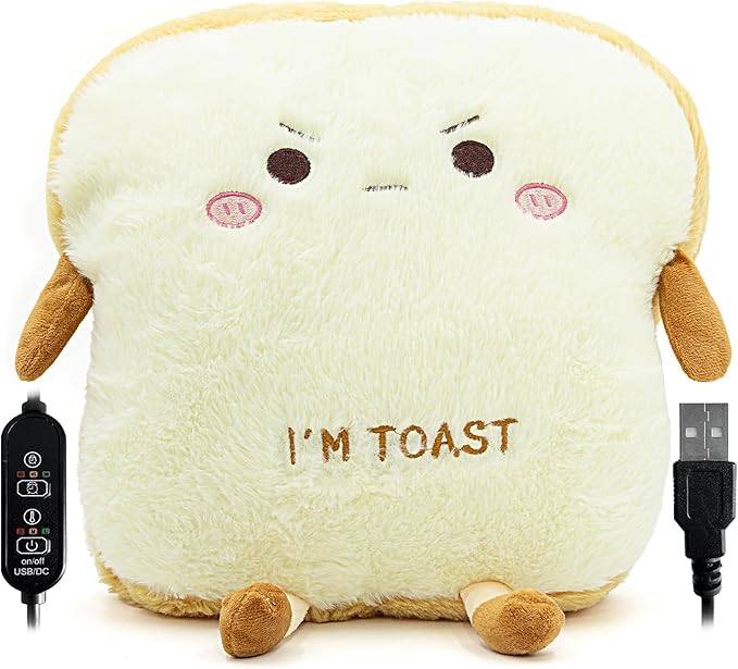 Cute Heating Pad for Period Cramps Menstrual Pain Relief, Soft Cuddly Large 14" Hot Plush Bread USB Electric Heat Pads, Back & Lumbar Pain Relief Stuffed Animals Funny Gifts for Women Teen Girls