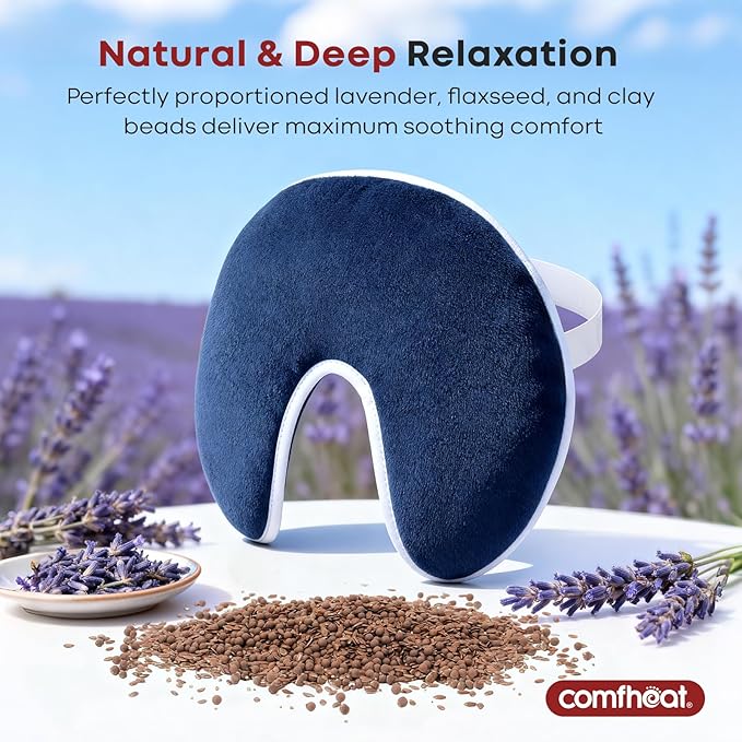 Face Heating Pad for Sinus Pressure Relief, Moist Heat Microwave Heated Face Mask Warm Compress for Sinus Pain, Migraine, Tension Headache Relief, Relaxation, Washable Cover, Navy Blue