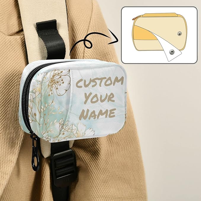 Custom Pill Box 7 Day Pill Case Bag Golden Flowers Personalized Name Travel Pill Organizer Bag with Zipper Portable Weekly Case Compact Size for Vitamin Supplement Holder