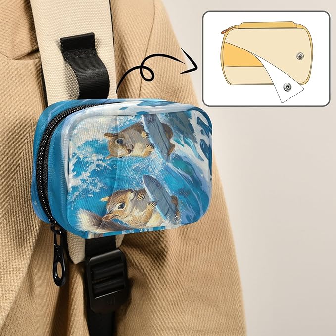 Squirrels Blue Surf Fish Summer Travel Pill Organizer Case Box Container Weekly Portable Vitamin Medicine Holder Storage Bag with Zipper Removable