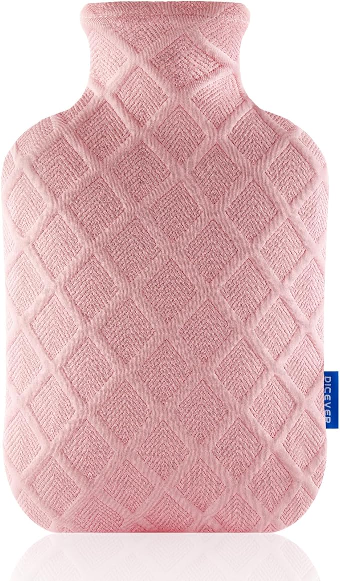 Hot Water Bottle with Soft Cover, 2L Hot Water Bag, Hot and Cold Therapies for Sore Muscles, Menstrual Cramps, Neck and Shoulder Pain Relief, Great Gifts for Women, Childs, Pink