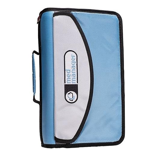 Med Manager Mini Medicine Organizer and Pill Case, Holds (10) Pill Bottles - (6) Standard Size and (4) Large Bottles, Light Blue, 12 inches x 6 inches x 3 inches