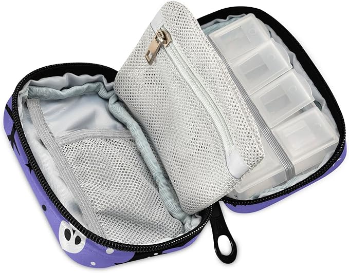 Halloween Bats Pill Box 7 Day Pill Case Travel Pill Organizer Bag with Zipper Portable Weekly Vitamin Medicine Supplement Holder Pouch Bag