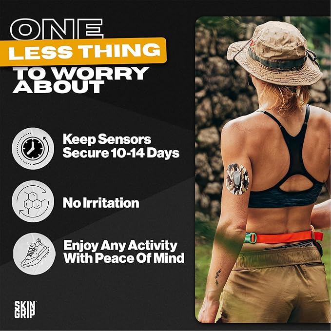 Skin Grip Adhesive Patch Compatible with Dexcom G6 Adhesive Patches Waterproof & Sweatproof with Cutout, Lasts 10-14 Days, Continuous Glucose Monitor Patch, CGM Sensor Cover – 20 Pack, Camo