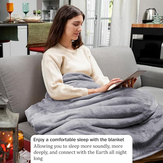 Grounding Blanket, Grounding Throw Blanket for Bed, Earth Connected Flannel Grounding Bed Sheets with Pure Silver Fiber for Improved Sleep, Reduced Stress (47"x59", Grey)