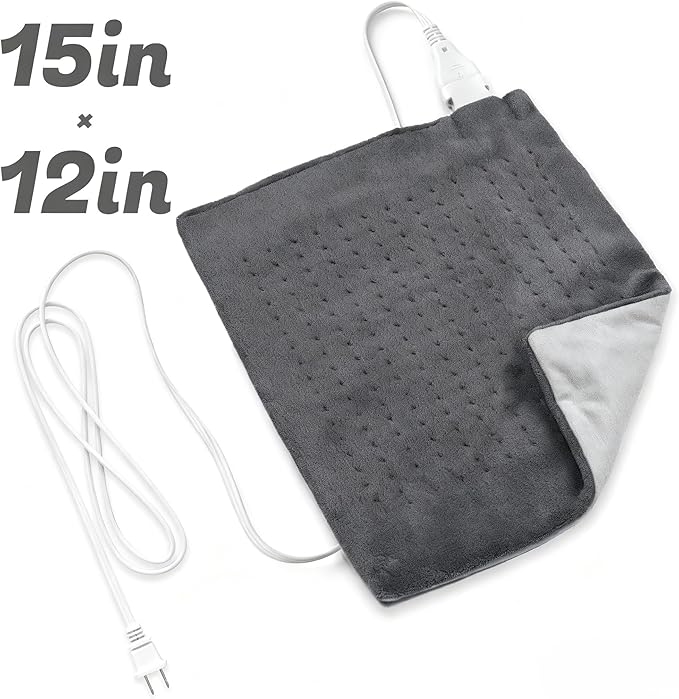 Heating Pad, PAGOBETTER Electric Heating Pad for Back Neck Shoulder Knee Period Cramps Pain Relief, Auto Shut Off Moist/Dry Heat Options|12x15 Inch (Gray)