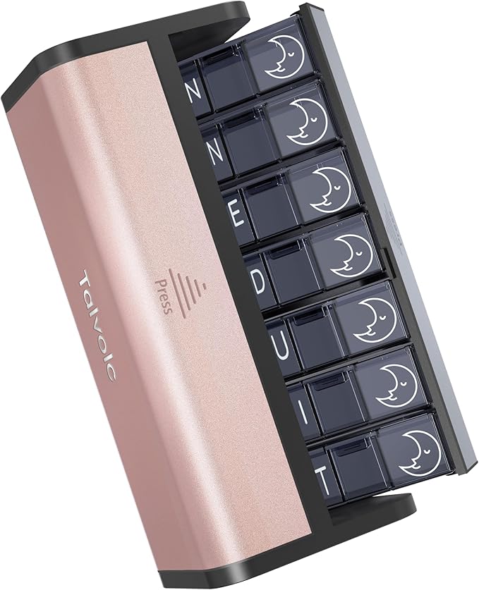 Pill Organizer 7 Day AM PM, Discreet 2 Times a Day Weekly Pill Box with Double Protection Shell, Large Capacity Portable Vitamin Case for Travel Meds & Medicine Organizer (Silver and Pink)