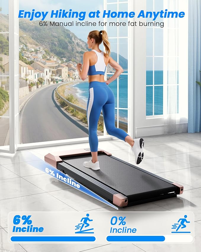 MJWW Walking pad, 6% Manual Incline Under Desk Treadmills, 300 LBS Walking pad treamill, 3 in 1 Treadmills for Home & Office, Portable treamill with LED Display