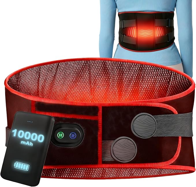 SENAINS Cordless Heating Pad with Massager - Lumbar Support for Back Pain/Period Cramps, 3 Heat & 5 Vibration Modes, 30-Min Auto-Off, Portable Gift for Women Men