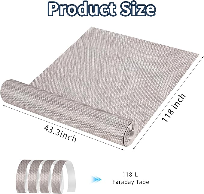 Faraday Fabric Military Grade Faraday Cage 43" W×118" L for Cell, Anti Theft Swipe Card, Anti Theft Car Protection, Home Security