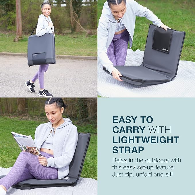 malu Extra Large Padded Floor Chair w/Back Support - Japanese Chair Meditation Cushion, Comfortable Folding Backrest, Removable Easy Wash Cover