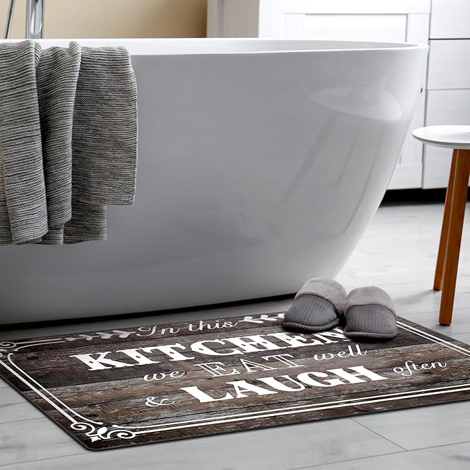 2 Pcs Kitchen Mats and Rugs 47x17.3 inch and 29x17.3 inch, Rustic Woodgrain Design Non Slip Cushioned Standing Mat for Kitchen Floor