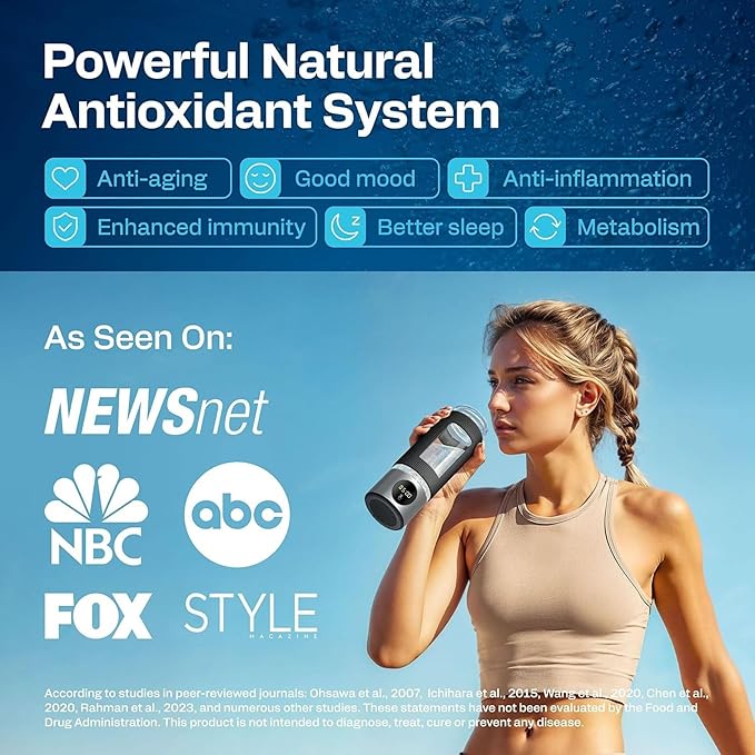 Hydrogen Water Bottle | 16.2 oz (480 ml) Hydrogen Water Generator | 6000 PPB Hydrogenator Machine | SPE/PEM Ionizer Generator (Silver)