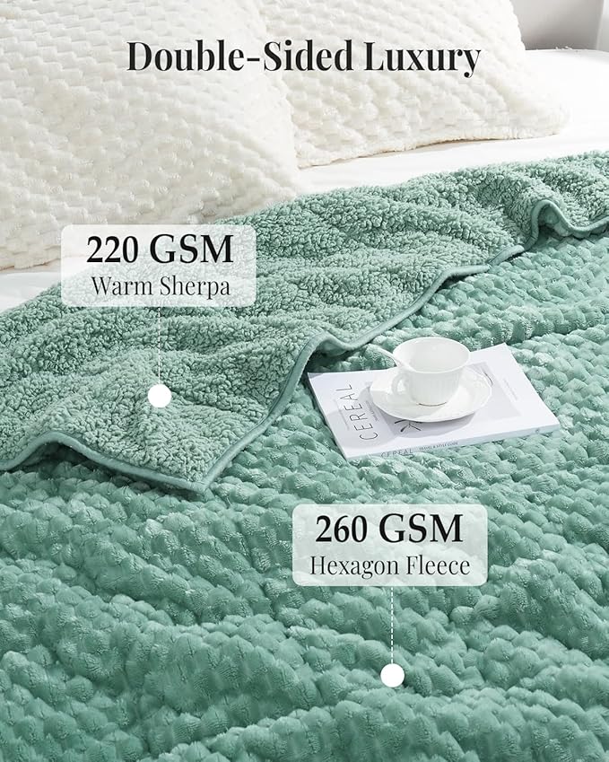 Topblan Weighted Blanket for Adults, 60" x 80" 15lbs, Soft Sherpa Queen Size Heavy Blanket with 3D Jacquard Turtle Shell Flannel Fleece for Couch and Bed