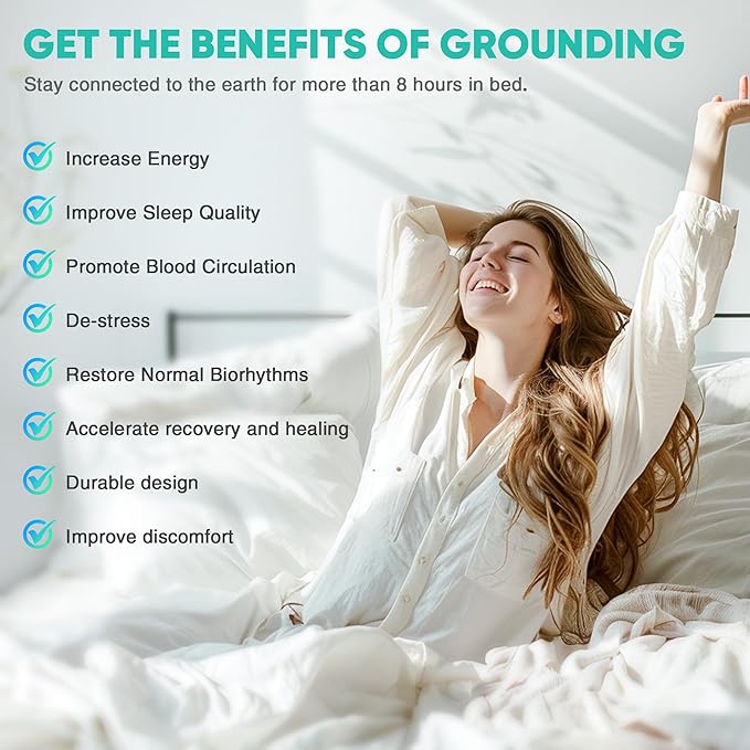AsmrCap Grounding Sheets Queen, 95% Organic Cotton+ 5% Pure Silver Fiber, Grounded Sheets with Grounding Cord, Bed Grounding Kit for Healthy Sleep Therapy [White 60"x 80"x 13"-Queen]