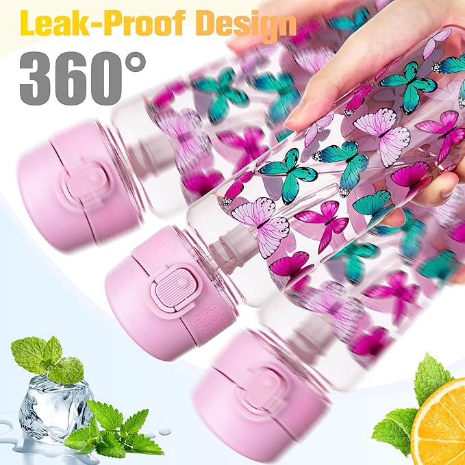 GOPPUS 17oz Kids Water Bottle for School -Straw, Leak-Proof Tritan Sports Bottle Time Marker Reusable for Girls Boys