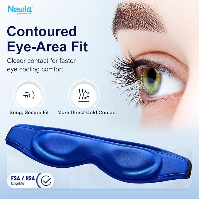 Cooling Gel Eye Mask, FSA Eligible Contoured Cold Compress for Eyes, Reusable Cold Eye Mask for Puffy Eyes, Migraine & Tired Eyes, Post Surgery, Ice Gel Pack for Eye Care, Adjustable Strap (Blue)