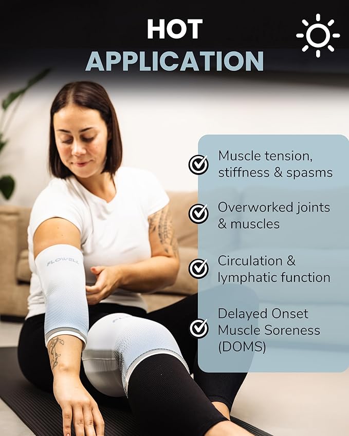 Flowell Home Thermosleeve - Dual-Temperature Heat Pack or Ice Sleeve for Arm with Hydrogel - Versatile Hot & Cooling Pad Joint Wraps & Muscle Compression - Single, Large