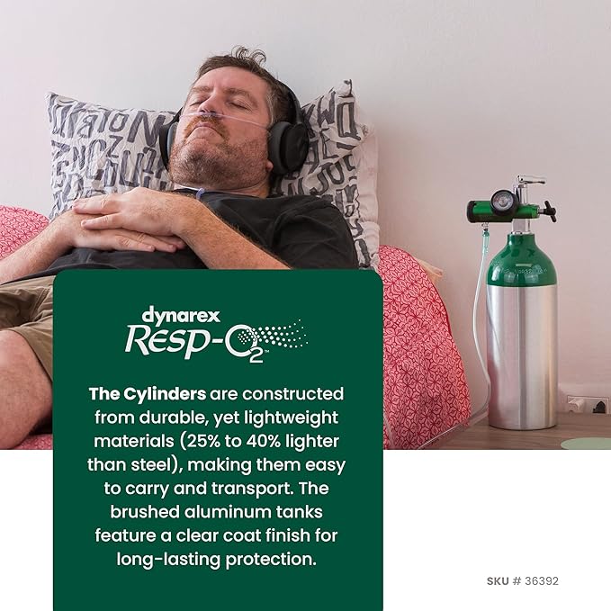 Dynarex Resp-O2 M9 Oxygen C -Cylinder with CGA 870 Post Valve – 1.7L Standard Size Oxygen Cylinder - Lightweight Aluminum Portable Tank with 255L Oxygen Capacity