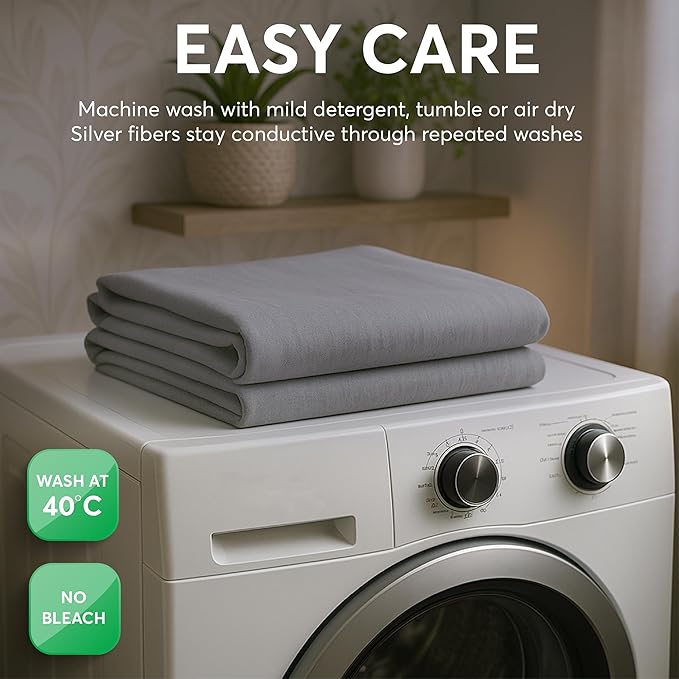 Emberix Grounding Sheets King Size, 12% Pure Silver Fiber Earthing Bed Sheet, 88% Cotton Soft & Breathable, Grounded Sheets Deep Pocket 15" with Eye Masks & Ear Plugs for Rest & Wellness (Gray)