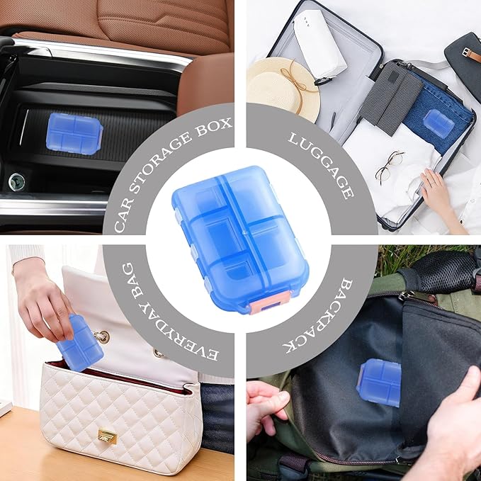 2Pack Travel Pill Organizer - 10 Compartments Pill Case with 64 Stickers, Pill Organizer 2 Times A Day, 10 Days Portable Compartments for Vitamins, Fish Oils, Supplements(Blue)