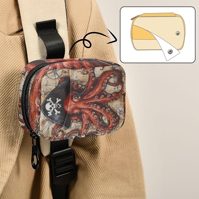Octopus Pirate and Compass Travel Pill Organizer Case Box Container Weekly Portable Vitamin Medicine Holder Storage Bag with Zipper Removable